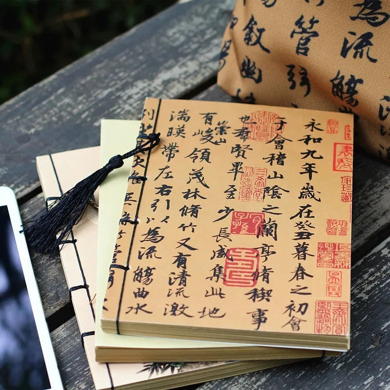 A5 antique wire-bound notebook with retro Chinese painting design on glossy embossed cover