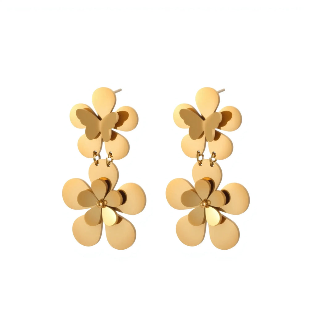 Gold-coloured butterfly earrings with flower and geometric designs for women