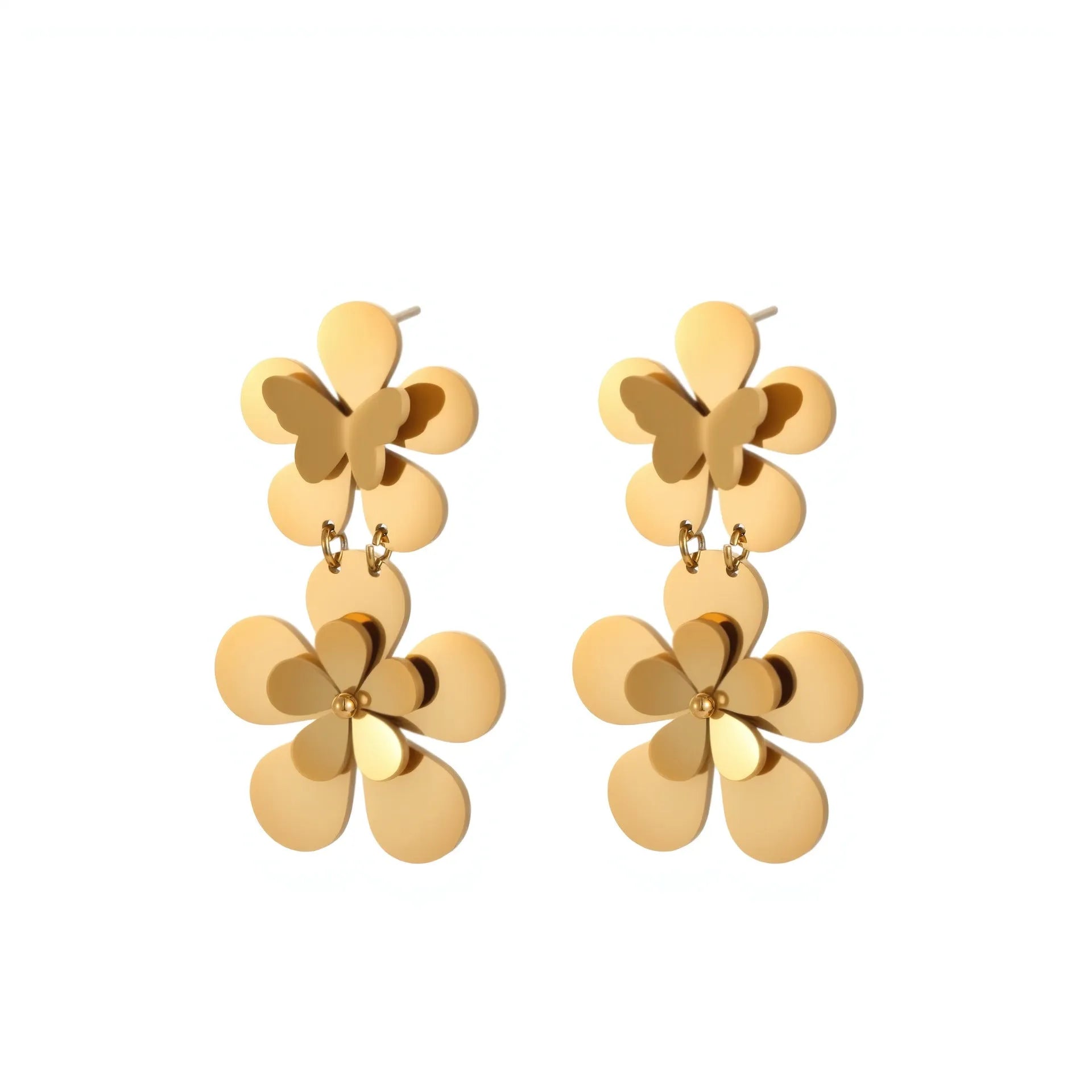 Gold-coloured butterfly earrings with flower and geometric designs for women