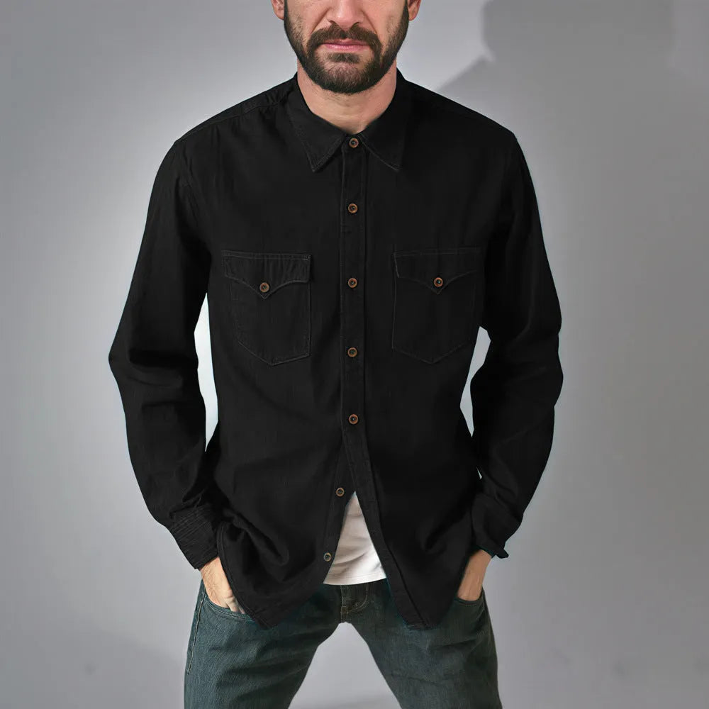 Denim cardigan coat in cotton fabric showing regular fit design