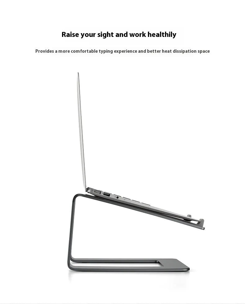 Aluminium laptop stand in black or silver with ventilation gap and foldable design
