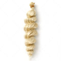 Golden synthetic hair weft in three lengths: 18in, 20in, 22in
