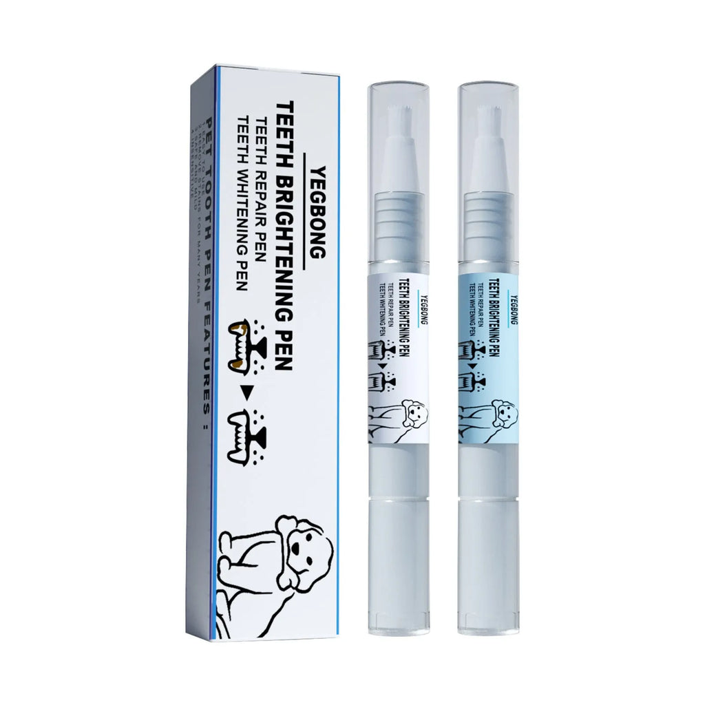 Pet teeth whitening pen set with two 3ml pens and dental brushes for dog and cat dental care