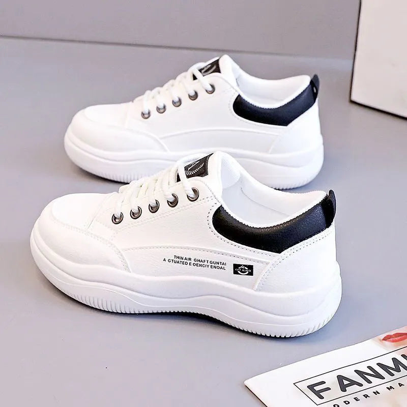 Women's white Korean-style lace-up pumps with cross straps and mid-heel design