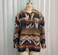 Women's loose-fit retro jacket with Aztec print in wool-blend fabric, shown in army green.