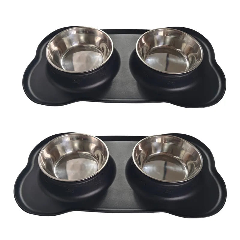Large elevated silicone dog bowl with stainless steel insert in choice of colours on a kitchen floor.