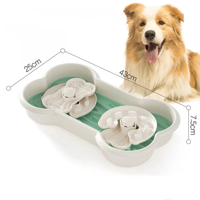 Large green slow feeder dog bowl with three separable puzzle trays for large breed dogs.