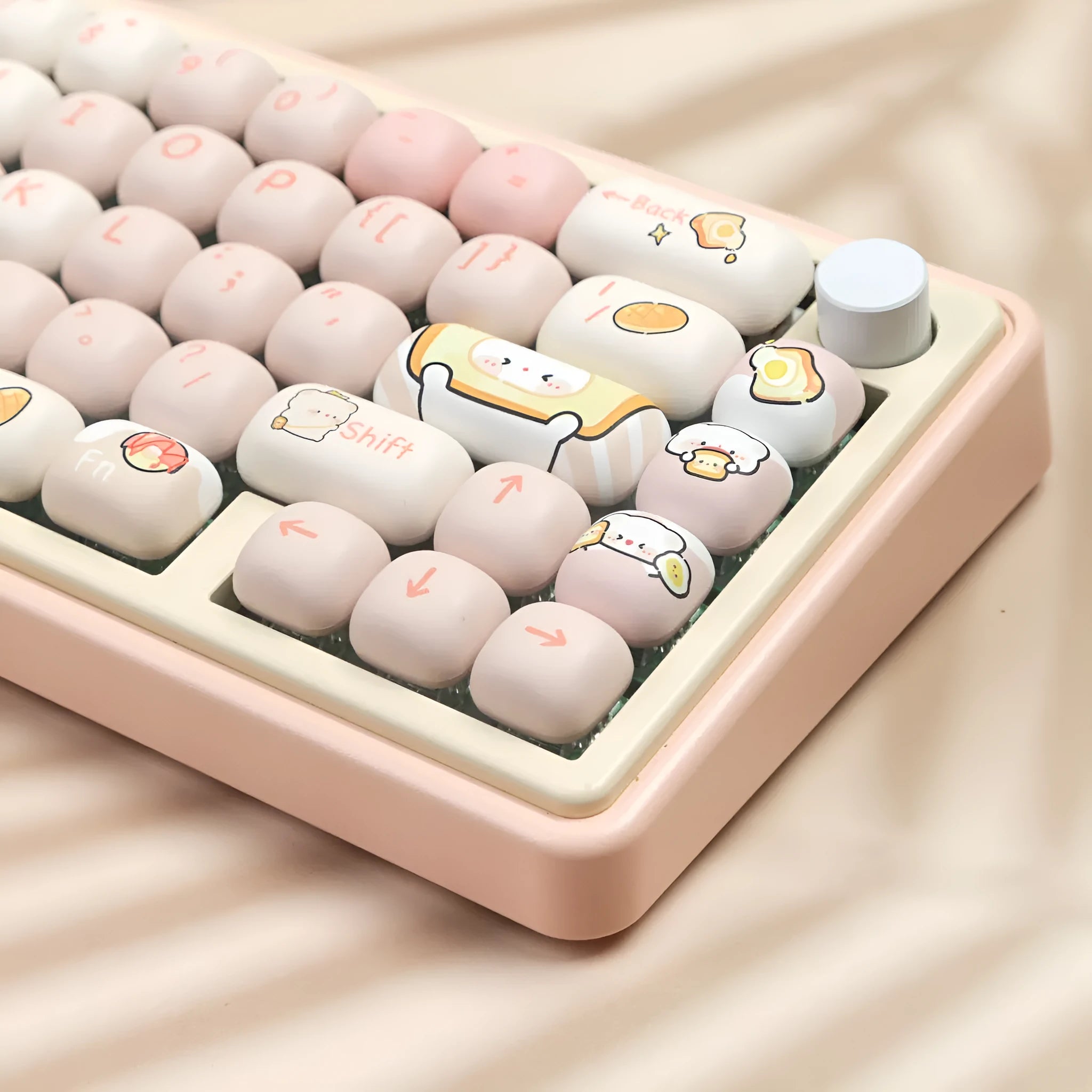 MOG Steamed Bread full set of PBT keycaps for mechanical keyboards, showing colourful sublimated bear design on keycaps.