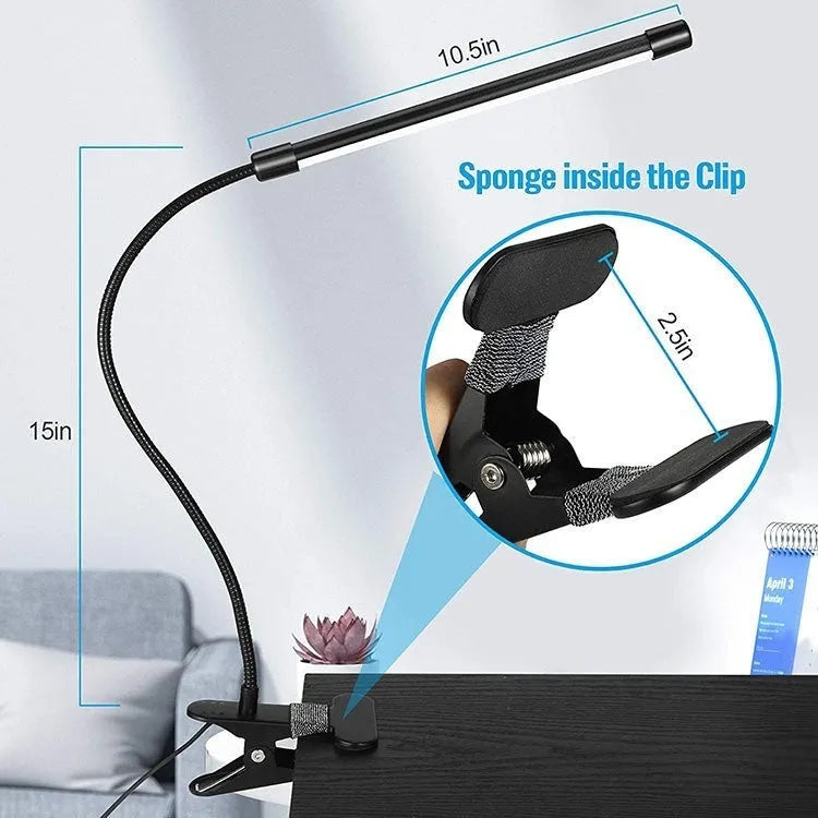 Black and white LED desk lamp with USB cable, 26 cm length, for student dormitory study