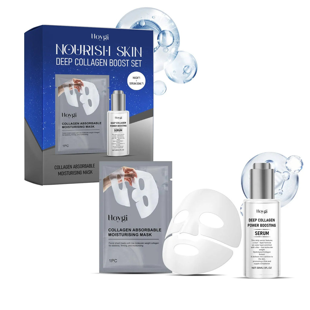 Collagen facial mask kit with 30ml serum essence bottle for moisturising skincare treatment