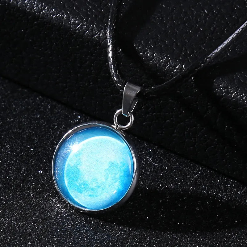 Luminous alloy unisex necklace with organic glass constellation pendant on adjustable glass chain.