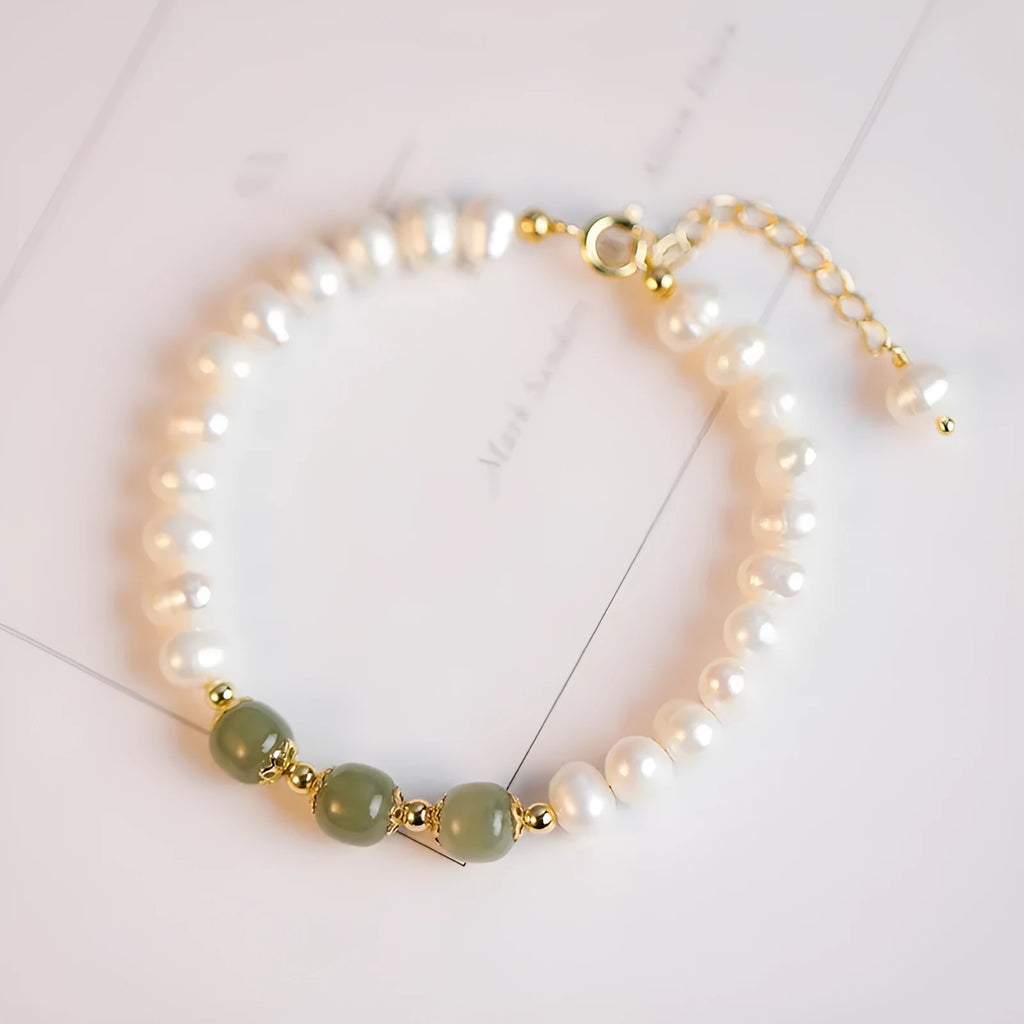 Natural freshwater pearl bracelet with diamond electroplated elements in Korean style design
