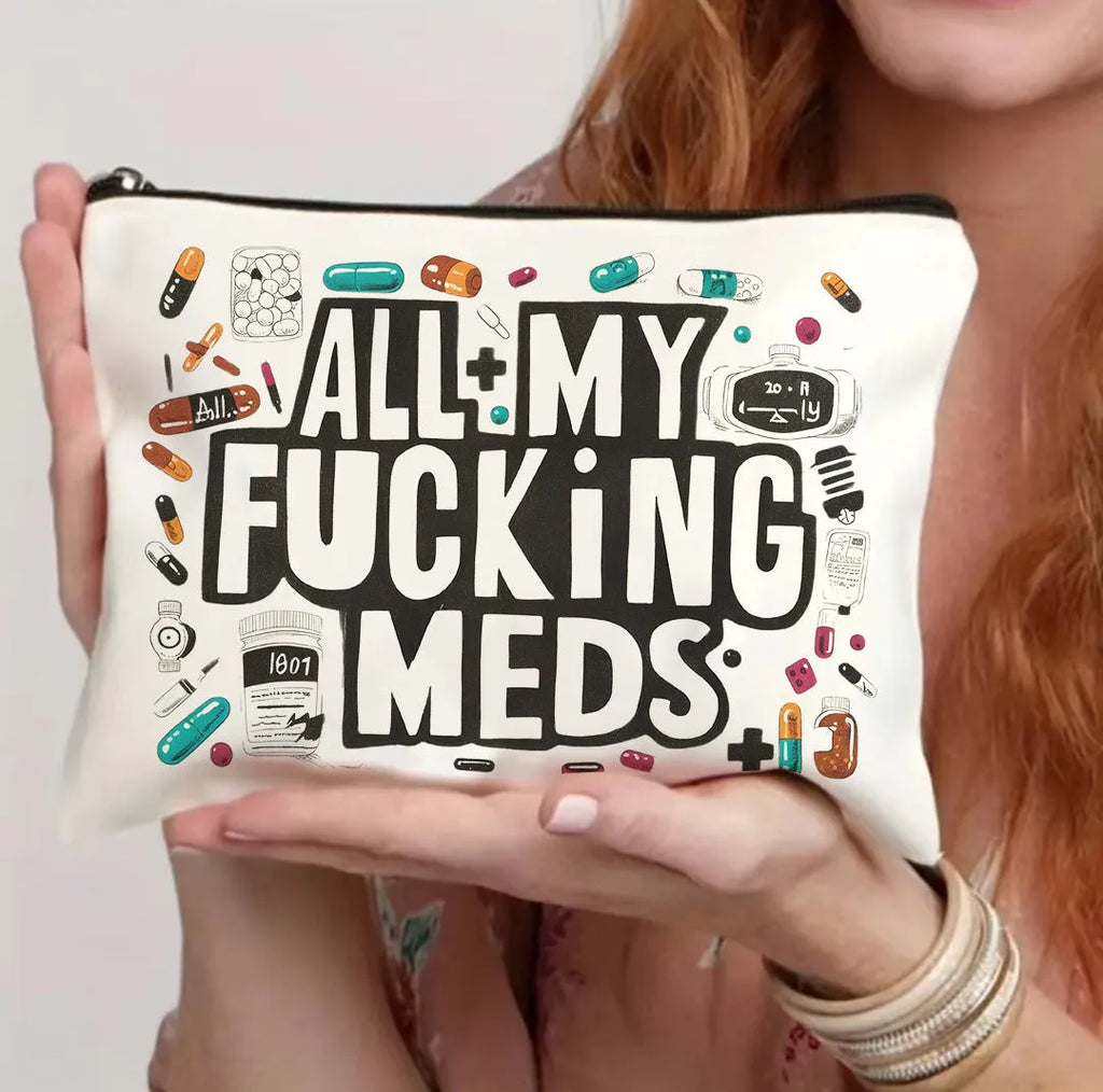 Canvas-style polyester cosmetics bag with a zipper, shown in multiple colour options.