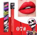 Halloween creative makeup lip gloss in test tube skull packaging with matte gold and silver shades