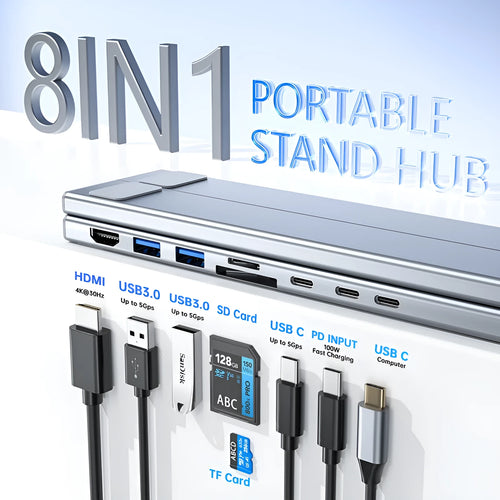 Aluminum folding laptop docking station with 8-in-1 multi-interface hub and 0.6m cable