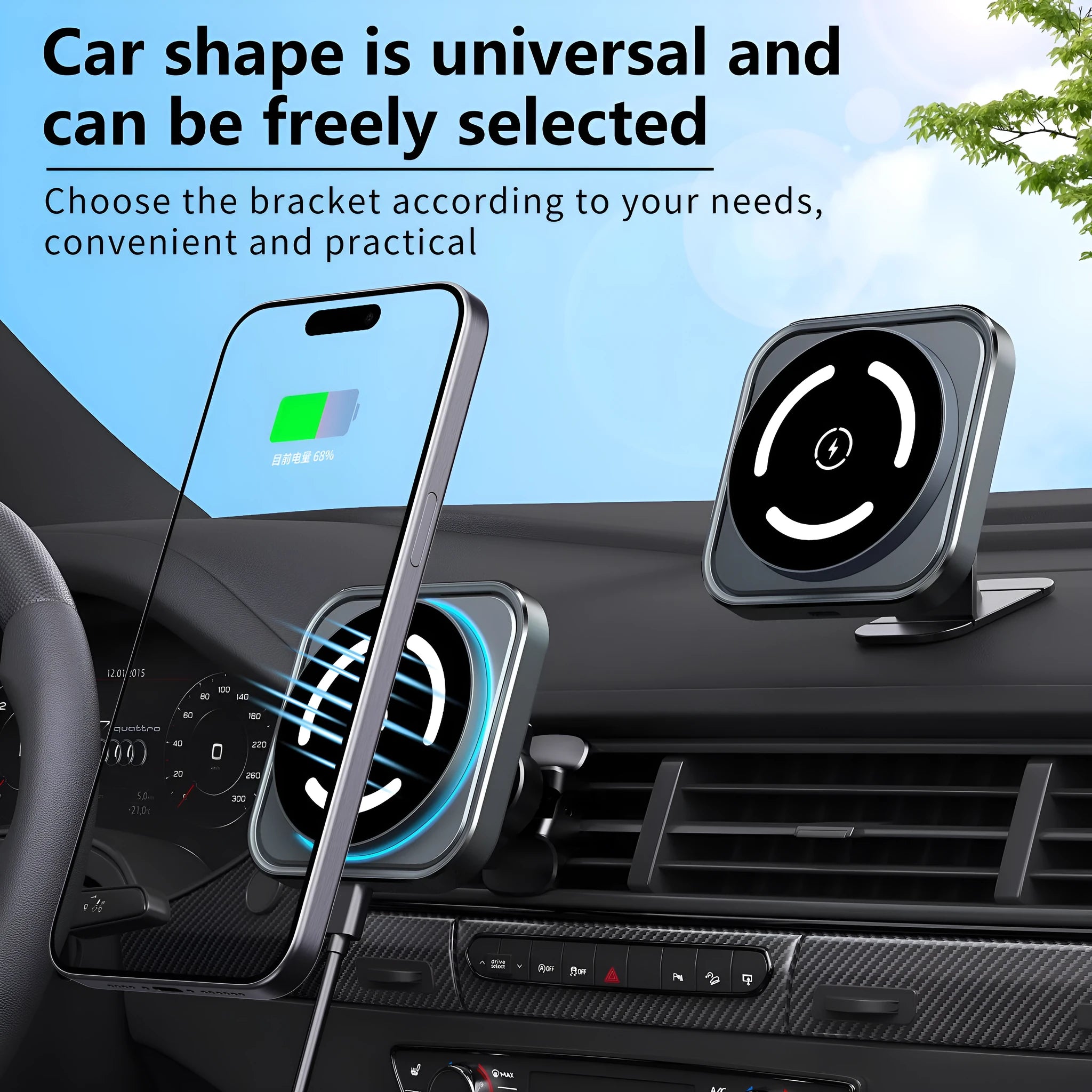 Magnetic car wireless charger holder M69 with USB interface and bracket