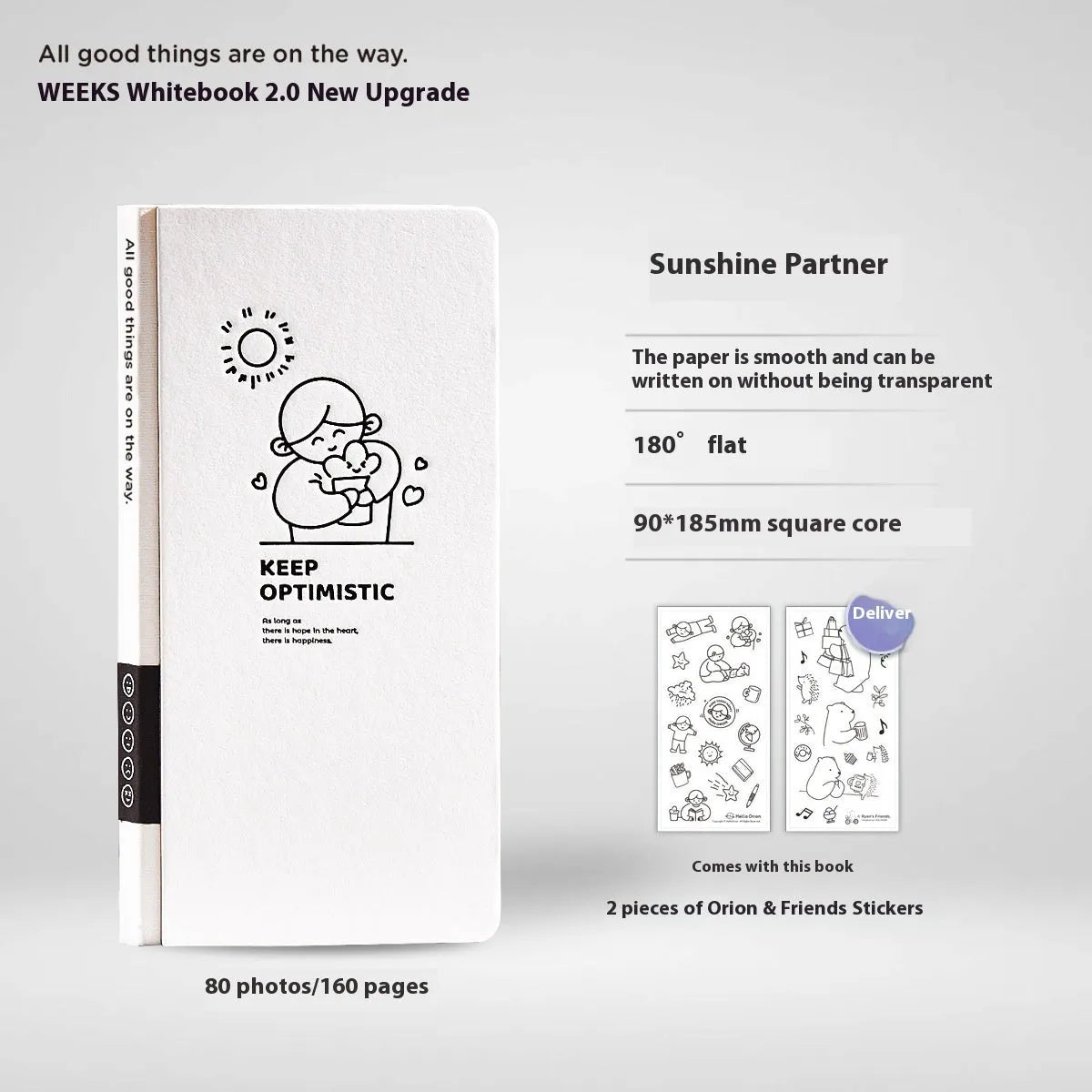 Small white paper notebook with plaid interior and simple cute style, includes stickers.