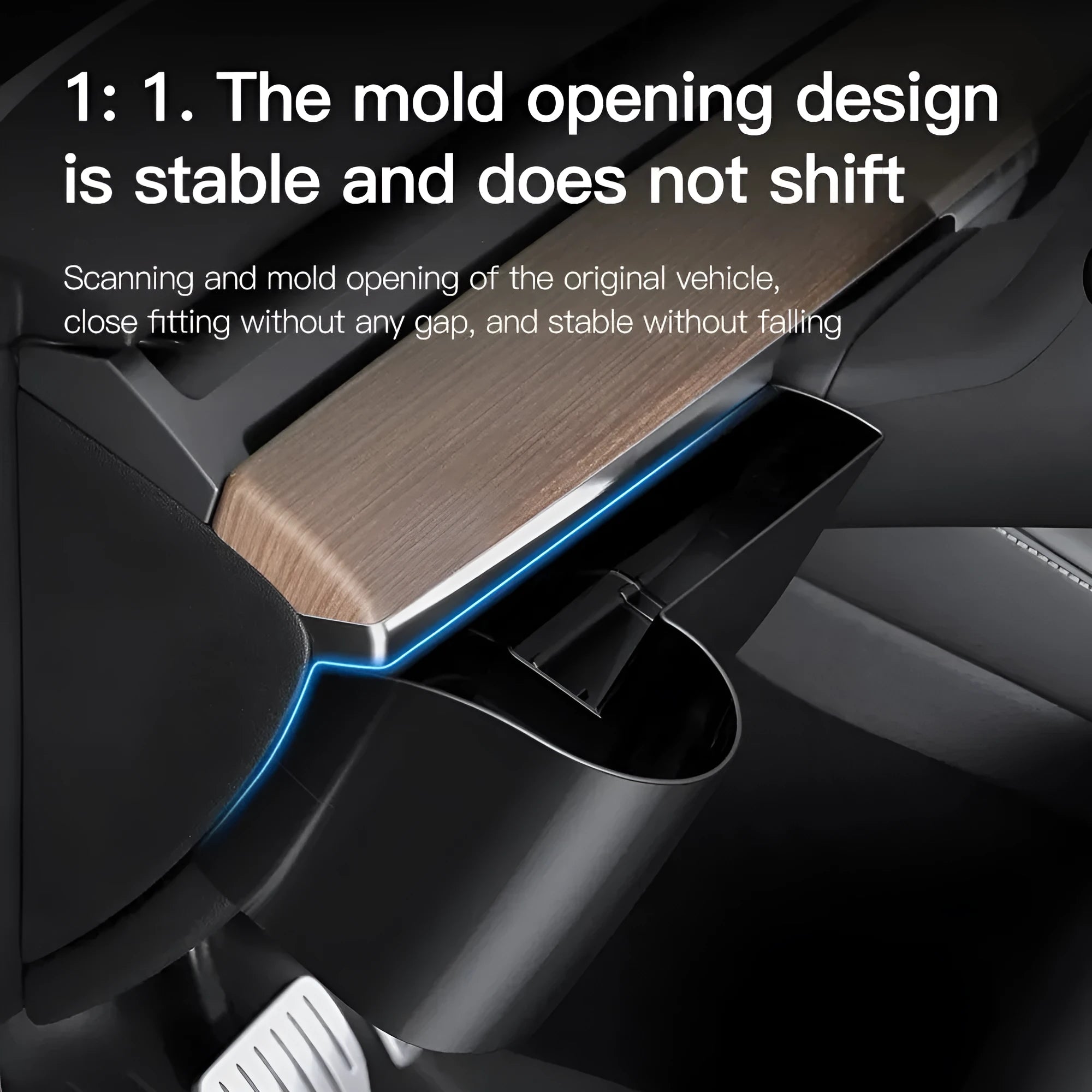 Plastic dashboard cup holder for left-hand drive Tesla Model 3 and Model Y cars.