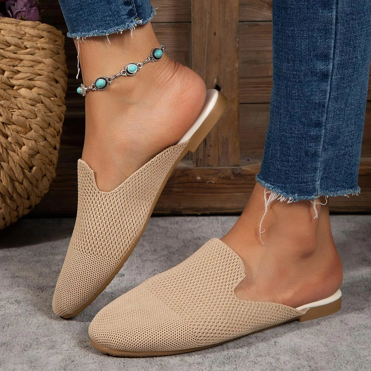 Mesh slip-on sandals in apricot colour with cloth upper and rubber sole, EU size 39 displayed