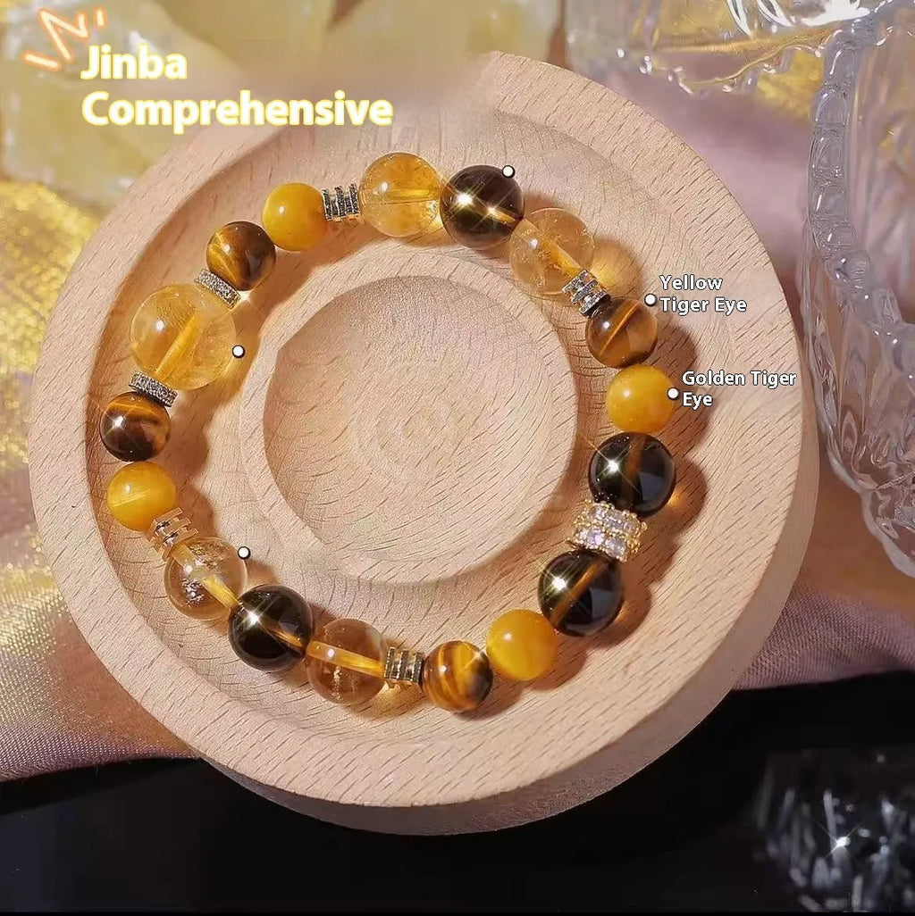 Women's natural yellow tower design crystal string beads bracelet with 10mm Jinba beads