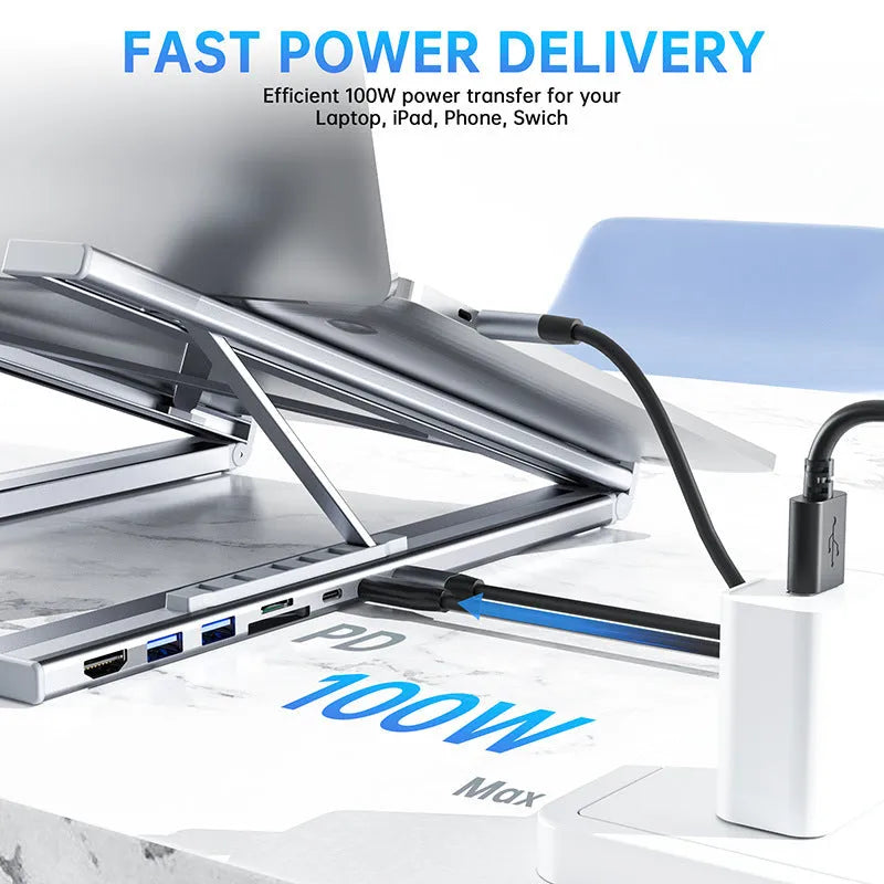 Aluminum folding laptop docking station with 8-in-1 multi-interface hub and 0.6m cable