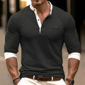 Men's solid colour cotton long sleeve round neck t-shirt on a hanger.