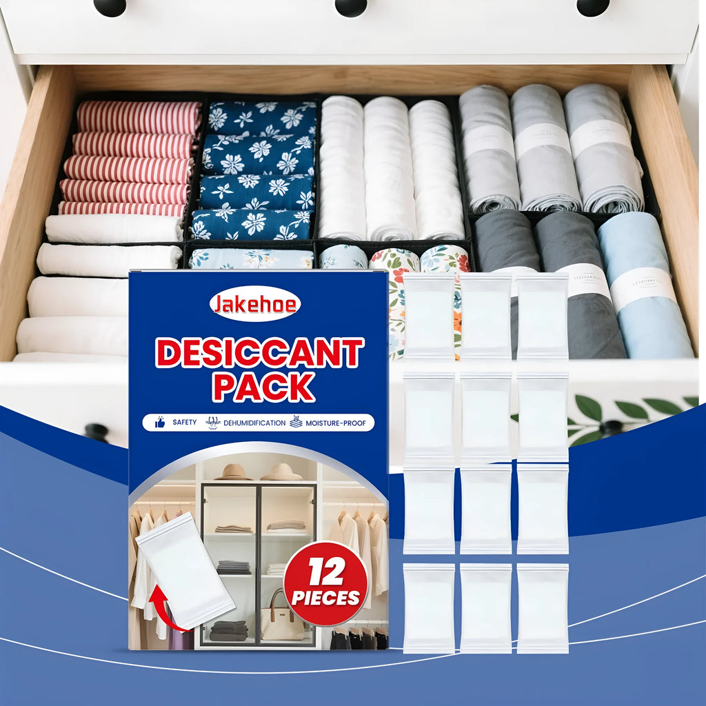 12-pack of household desiccant moisture absorber units with calcium chloride and wood pulp