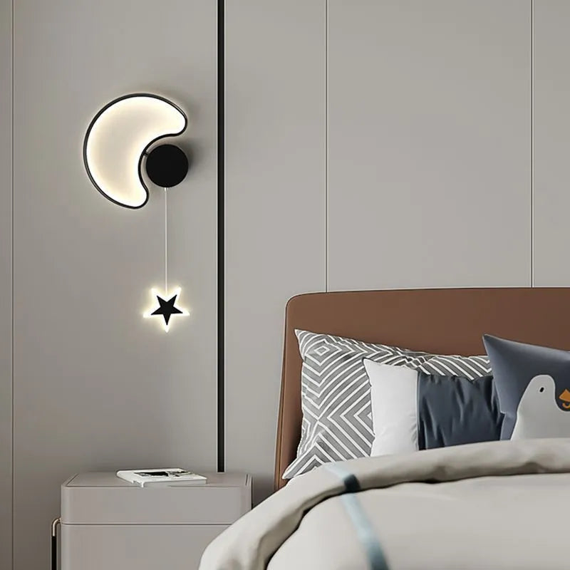 Cloud and star-shaped children's bedside wall lamp with LED lighting in black or white finish