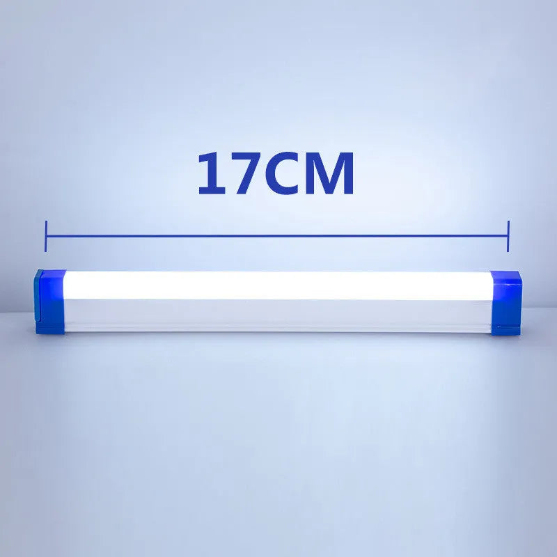 Blue and purple rechargeable dimmable LED tube stick light in 32cm length on a dark surface.