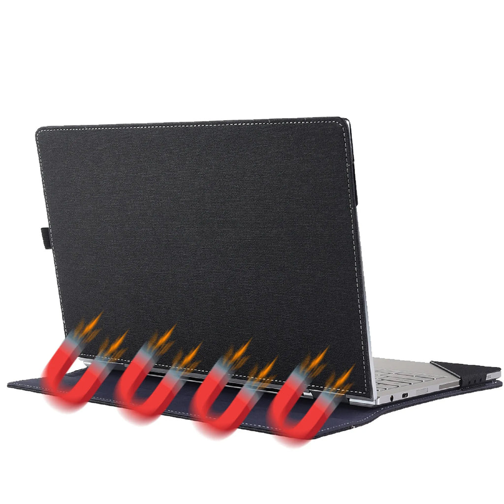 Black imitation leather laptop sleeve for Microsoft Surface Laptop 6 with bracket closure
