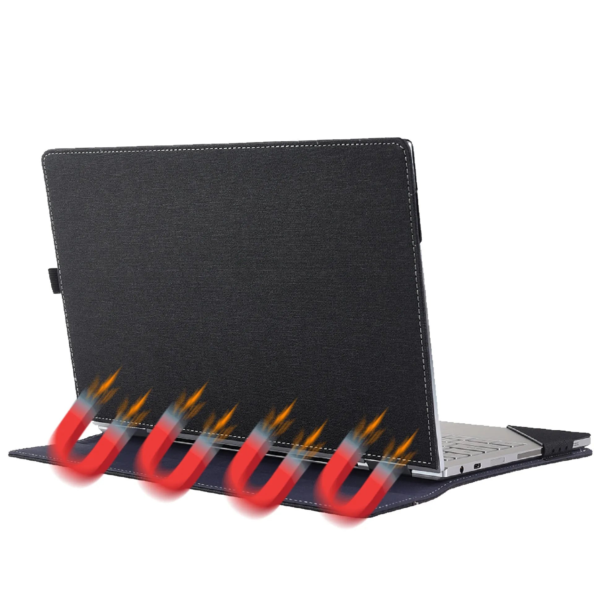 Black imitation leather laptop sleeve for Microsoft Surface Laptop 6 with bracket closure