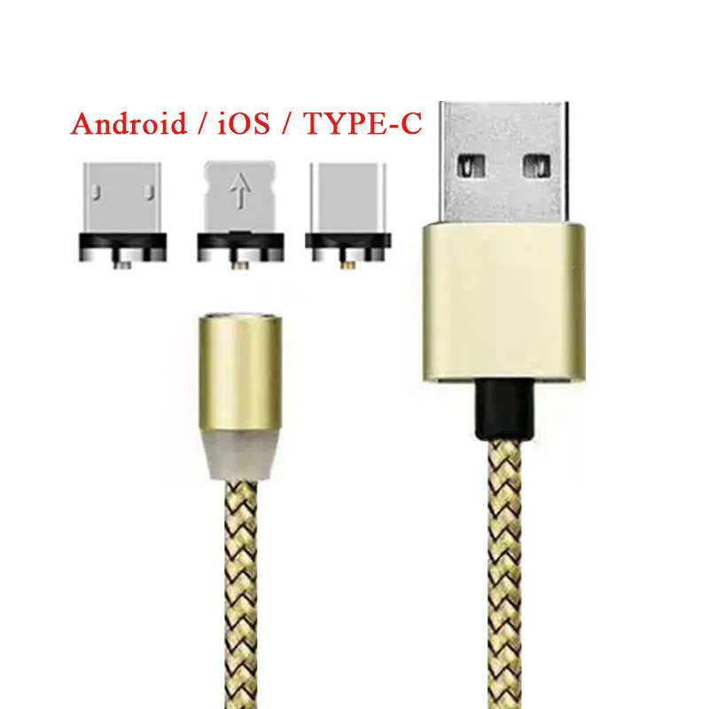 YBD magnetic LED charging cable with cotton braiding and aluminium connector for Apple iPhone
