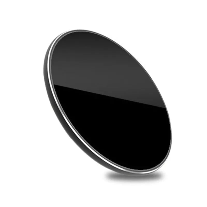 Ultra-thin aluminium wireless charger in golden finish showing LED indicator and Micro USB port