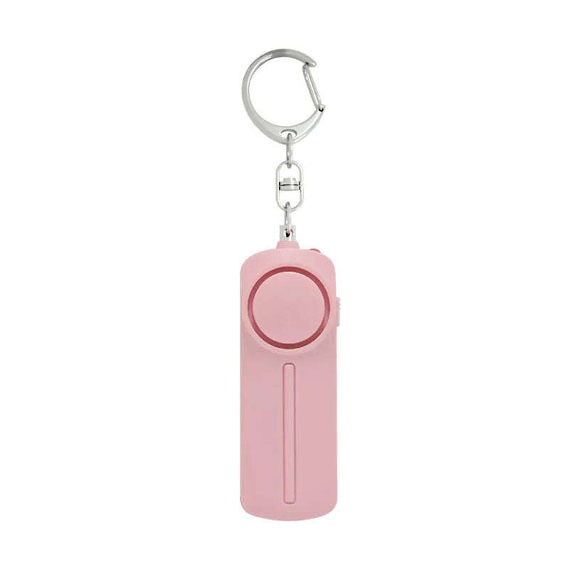 Girls personal safety alarm with keychain attachment in various colours showing compact dimensions