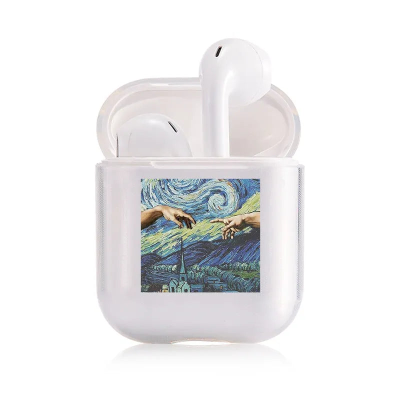Transparent plastic protective case for Apple AirPods and AirPods Pro charging case.