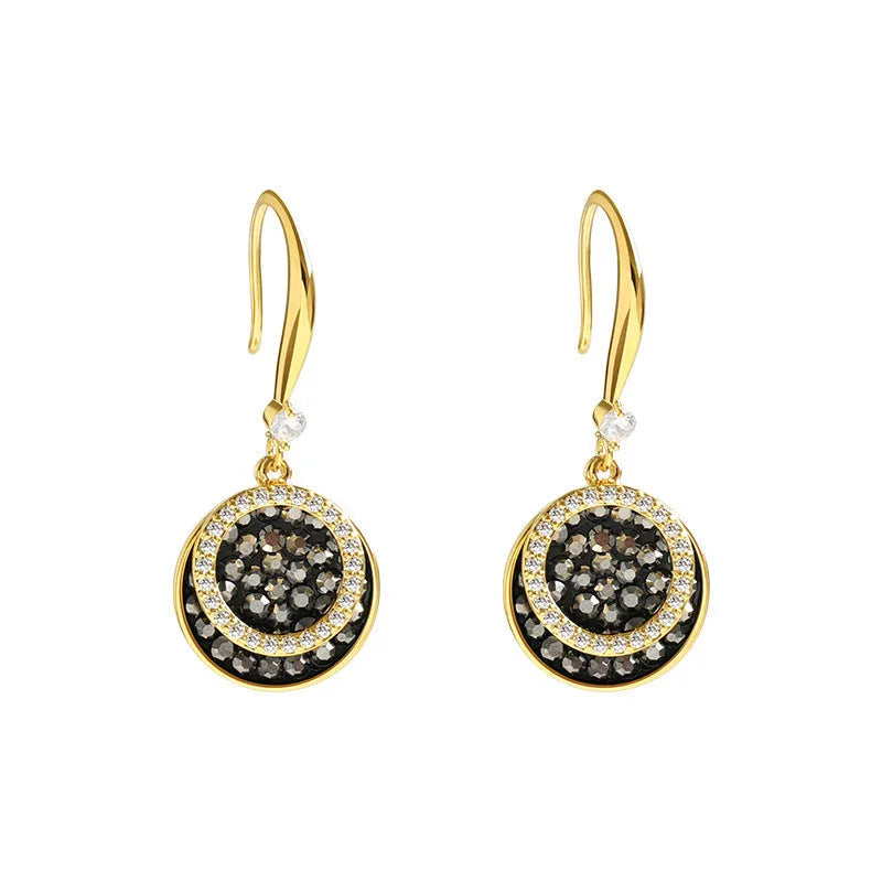 Black retro Hong Kong style geometric earrings with 3.6cm length and alloy construction