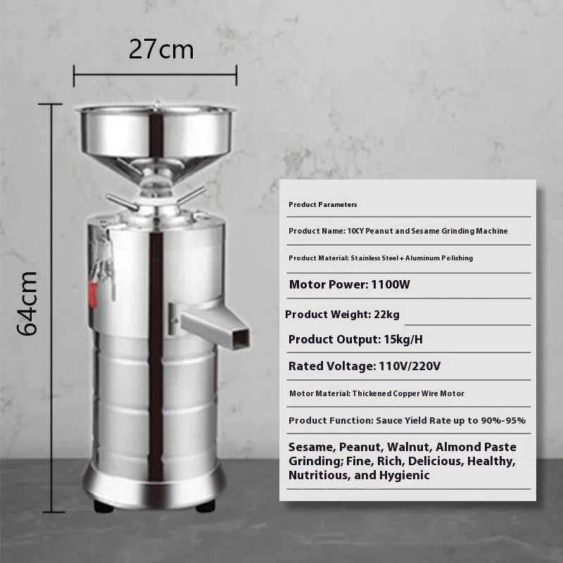 Stainless steel electric sesame paste grinding machine with 100mm grinding wheel for household use