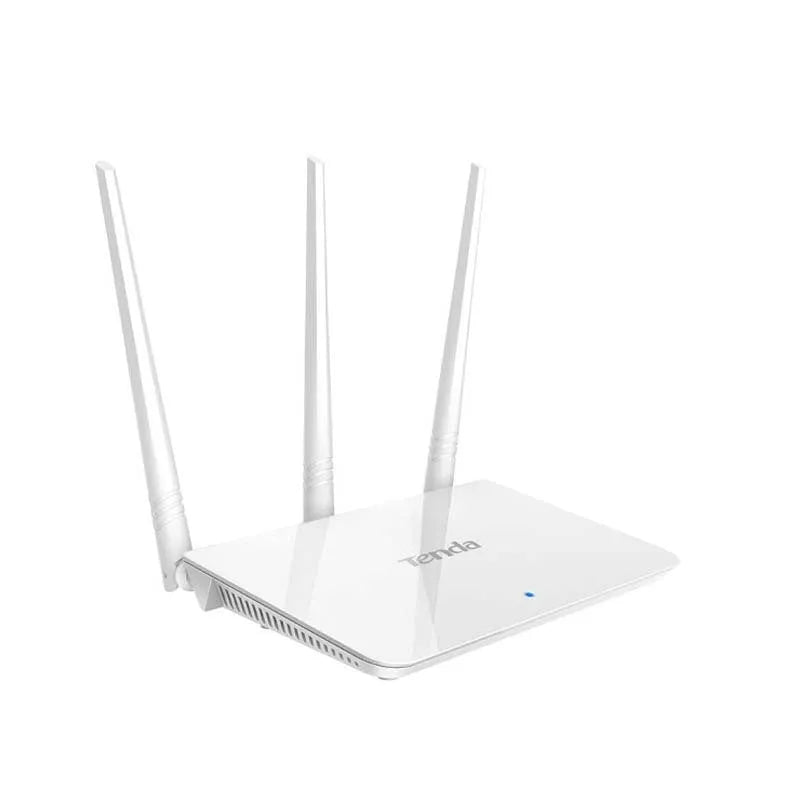 White dual-band wireless router with 2.4GHz and 5GHz frequency support for broadband internet connections