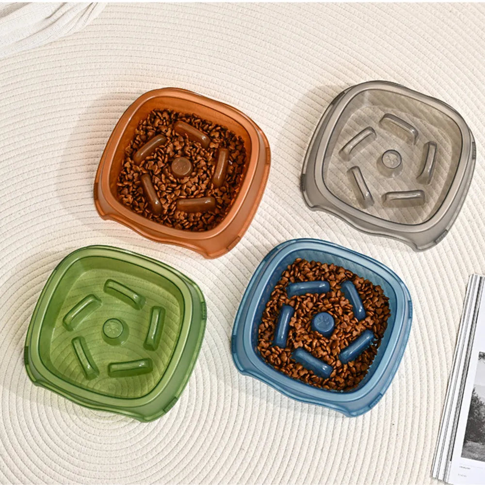 Plastic dog slow feeder bowl with anti-choking maze design in blue colour option