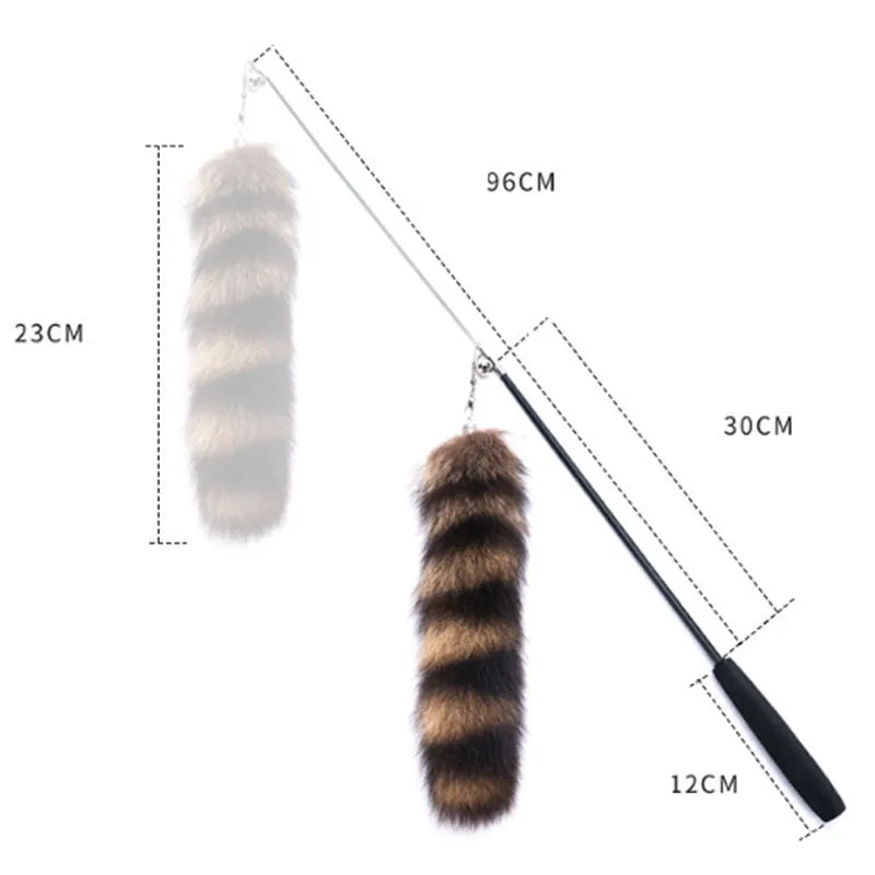 Black cat toy wand with elastic string for interactive play, 42 cm long.