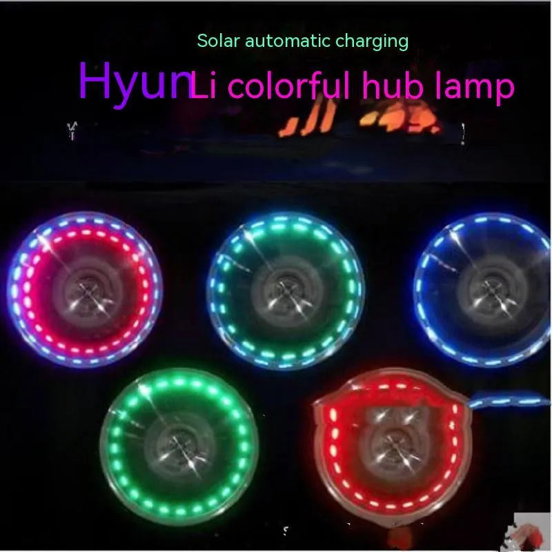 Solar-powered adjustable colour LED light for car and motorcycle tyre valves