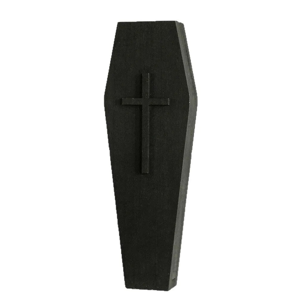 Black wooden cross wall vase shelf measuring 27cm by 9cm for pendant mounting