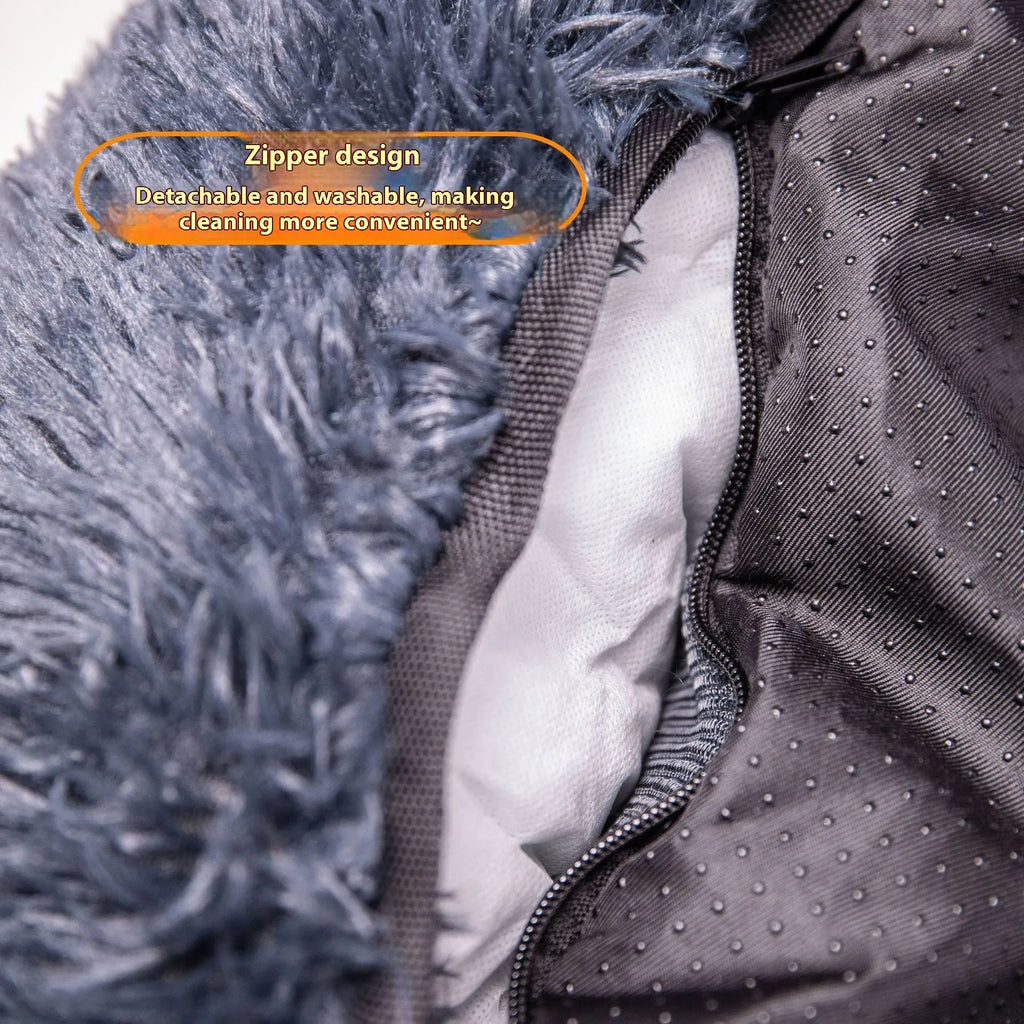 Winter thicken thermal vehicle pet mat in dark grey and beige colours showing single and double seat sizes