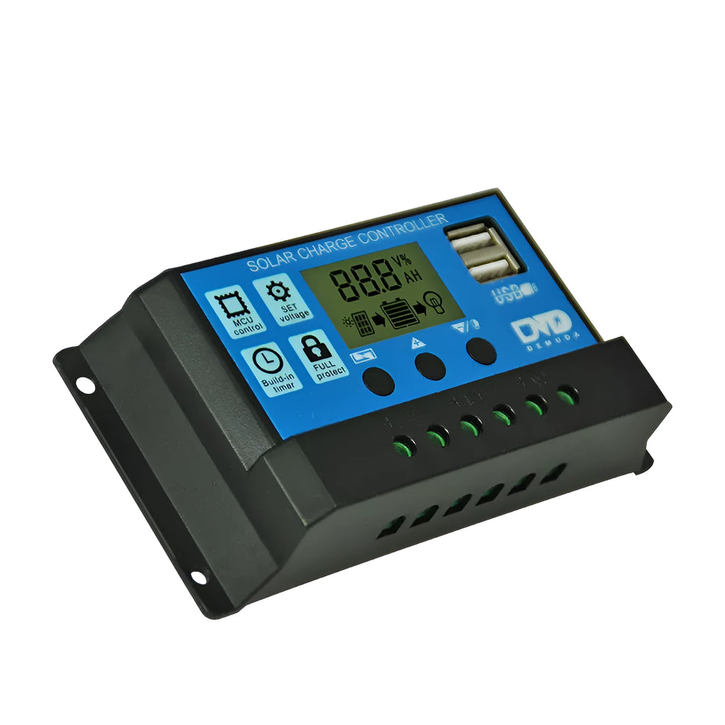 Solar LCD charge and discharge controller with large screen display and PWM charging for 12V 24V lead-acid batteries