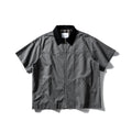 Men's khaki washed cotton overalls shirt with short sleeves in loose cardigan style