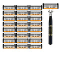Black manual shaver cutter head with six-layer finger grip handle and multiple blade configurations.