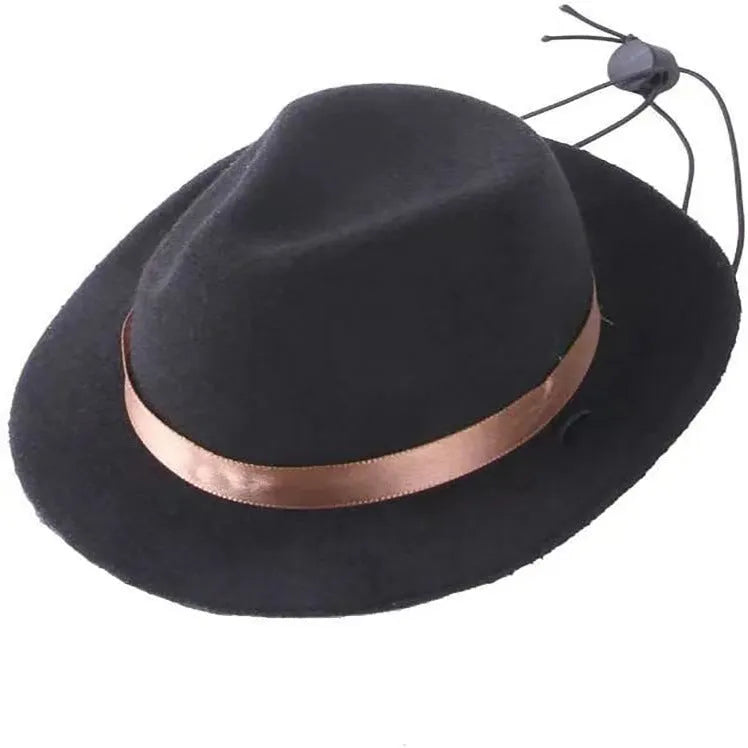 Handmade wool felt mini pet hat in pink, black, brown, or red with hairpin accessory