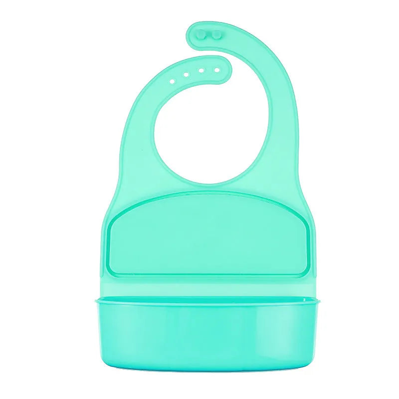 Light green 3D waterproof soft plastic baby bib with widen shoulder strap and five-gear neck adjustment