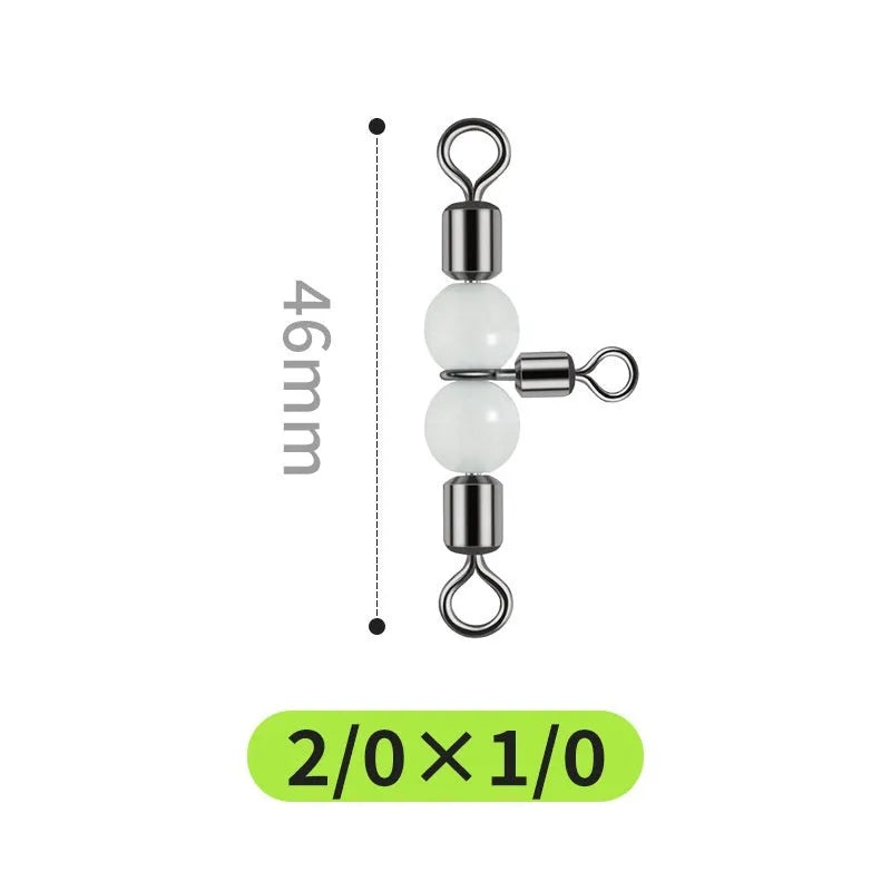 Copper fishing lure luminous swivel beads with three-fork rotation and T-type balance fork design