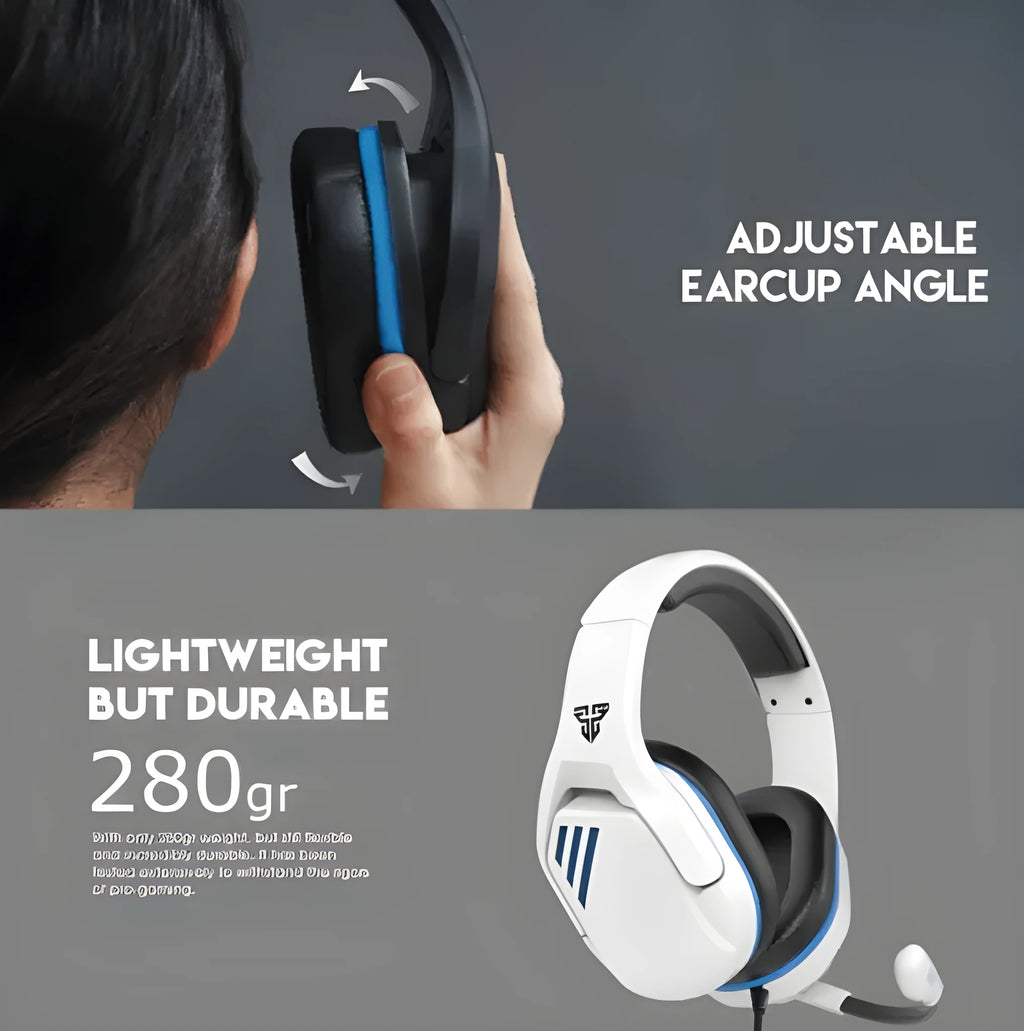 MH86 black and white wired USB gaming headset with microphone and 50mm drivers